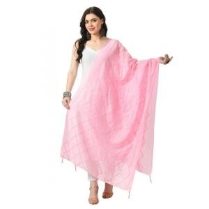 Women's Chanderi Self Design Dupatta (Pink, Length:  Free Size)