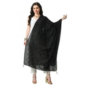 Women's Chanderi Self Design Dupatta (Black, Length:  Free Size)