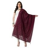 Women's Chanderi Self Design Dupatta (Wine, Length:  Free Size)