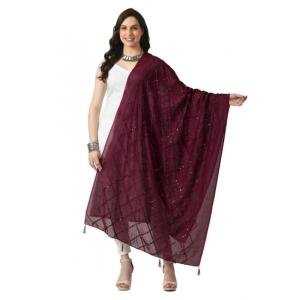 Women's Chanderi Self Design Dupatta (Wine, Length:  Free Size)