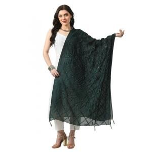 Women's Chanderi Self Design Dupatta (Green, Length:  Free Size)