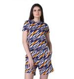 Women's Cotton Blended Printed Round Neck Half Sleeve Top - Shorts Set (Yellow)