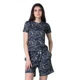 Women's Cotton Blended Printed Round Neck Half Sleeve Top - Shorts Set (Navy)