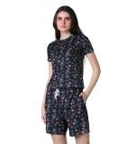 Women's Cotton Blended Printed Round Neck Half Sleeve Top - Shorts Set (Black)