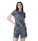 Women's Cotton Blended Printed Round Neck Half Sleeve Top - Shorts Set (Blue)