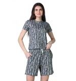 Women's Cotton Blended Printed Round Neck Half Sleeve Top - Shorts Set (Multicolor)