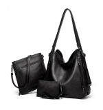 Women's PU Leather Medium Shoulder Zipper Handbag (Black)