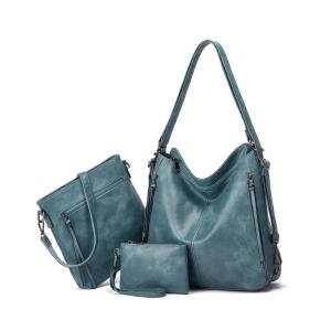 Women's PU Leather Medium Shoulder Zipper Handbag (Blue)
