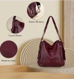 Women's PU Leather Medium Shoulder Zipper Handbag (Wine red)