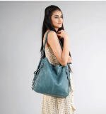 Women's PU Leather Medium Shoulder Zipper Handbag (Blue)