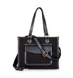 Women's Canvas Medium Top handle Satchel Zipper Handbag (Black)