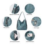 Women's PU Leather Medium Shoulder Zipper Handbag (Blue)