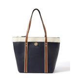 Women's Faux Leather Large Shoulder Zipper Handbag (Dark Blue)