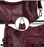 Women's PU Leather Medium Shoulder Zipper Handbag (Wine red)