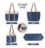 Women's Faux Leather Large Shoulder Zipper Handbag (Dark Blue)