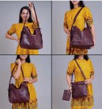 Women's PU Leather Medium Shoulder Zipper Handbag (Wine red)