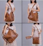 Women's PU Leather Medium Shoulder Zipper Handbag (Brown)