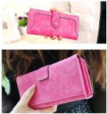 Women's Faux Leather Medium Snap Button Wallet (Pink)