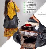 Women's PU Leather Medium Shoulder Zipper Handbag (Black)
