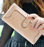 Women's Faux Leather Medium Snap Button Wallet (Khakhi)