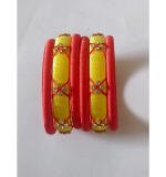 Women's Plastic Silk Thread Bangles (Lemon Yellow, Size: 2.2)