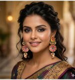 Women's Zinc Alloy Gold Plated Jhumka Earrings (Multicolor)