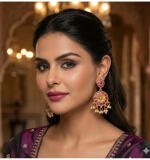 Women's Zinc Alloy Gold Plated Chandbali Earrings (Multicolor)