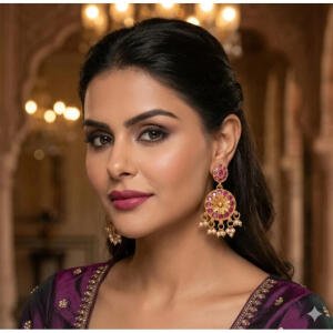 Women's Zinc Alloy Gold Plated Chandbali Earrings (Multicolor)