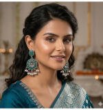 Women's Zinc Alloy Gold Plated Chandbali Earrings (Multicolor)