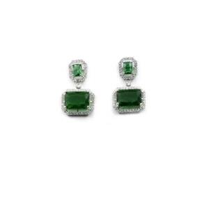 Women's Brass Silver Plated Drop Earrings (Green)