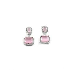 Women's Brass Silver Plated Drop Earrings (Pink)