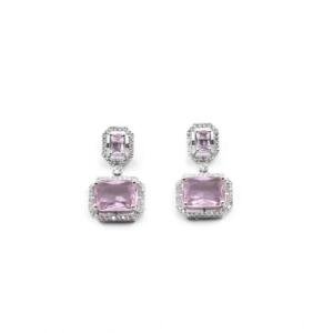 Women's Brass Silver Plated Drop Earrings (Pink)