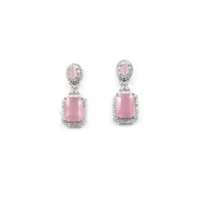 Women's Brass Silver Plated Drop Earrings (Pink)