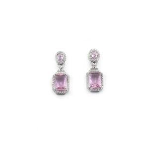 Women's Brass Silver Plated Drop Earrings (Pink)