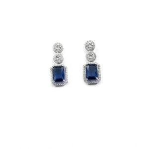 Women's Brass Silver Plated Drop Earrings (Blue)
