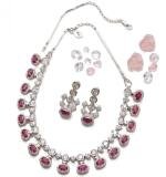Women's Brass Silver Plated Necklace set (Pink)