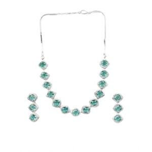 Women's Brass Silver Plated Necklace set (Green)