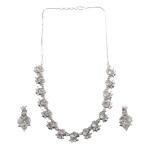 Women's Brass Silver Plated Necklace set (Pink)