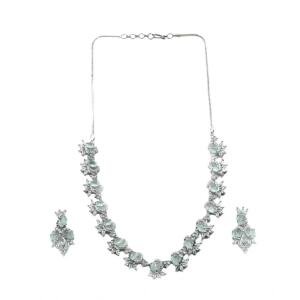 Women's Brass Silver Plated Necklace set (Turquoise)
