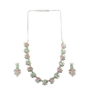 Women's Brass Silver Plated Necklace set (Multicolor)