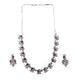 Women's Brass Silver Plated Necklace set (Red)