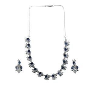 Women's Brass Silver Plated Necklace set (Blue)