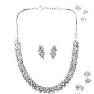 Women's Brass Silver Plated Necklace set (Silver)