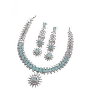 Women's Brass Silver Plated Necklace set (Turquoise)