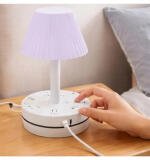 Plastic-LED Ribbed Shade Table Lamp with USB Charging Base (White)