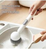 TPR-Plastic Solid Electric Liquid Soap Dispensing Cleaning Brush with Handle (Grey-White)