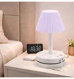 Plastic-LED Ribbed Shade Table Lamp with USB Charging Base (White)