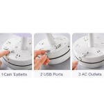 Plastic-LED Ribbed Shade Table Lamp with USB Charging Base (White)