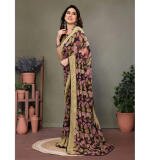 Women's Chiffon Printed Saree With Unstitched Blouse 5.5Mtr  (Beige)