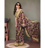 Women's Chiffon Printed Saree With Unstitched Blouse 5.5Mtr  (Beige)